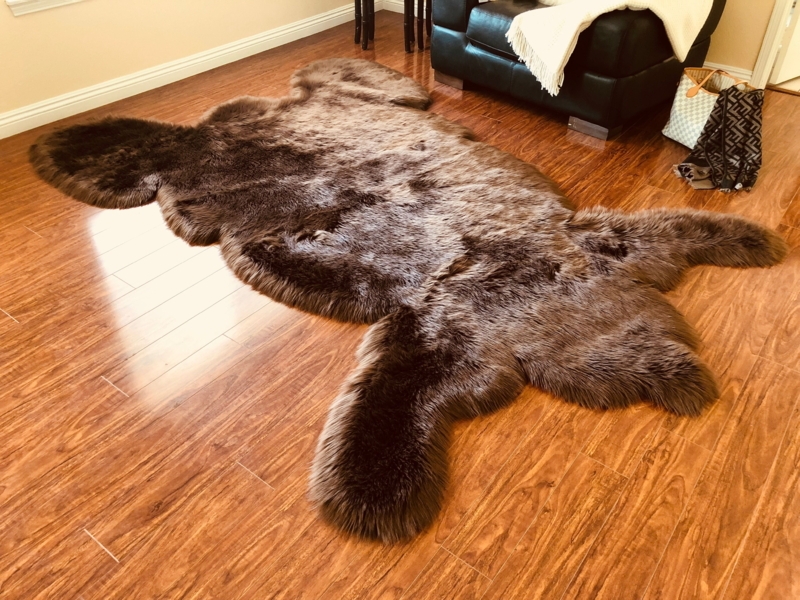 Area Rug Chocolate Brown Faux Fur Pelt Shape High Pile Shag Rustic Glam