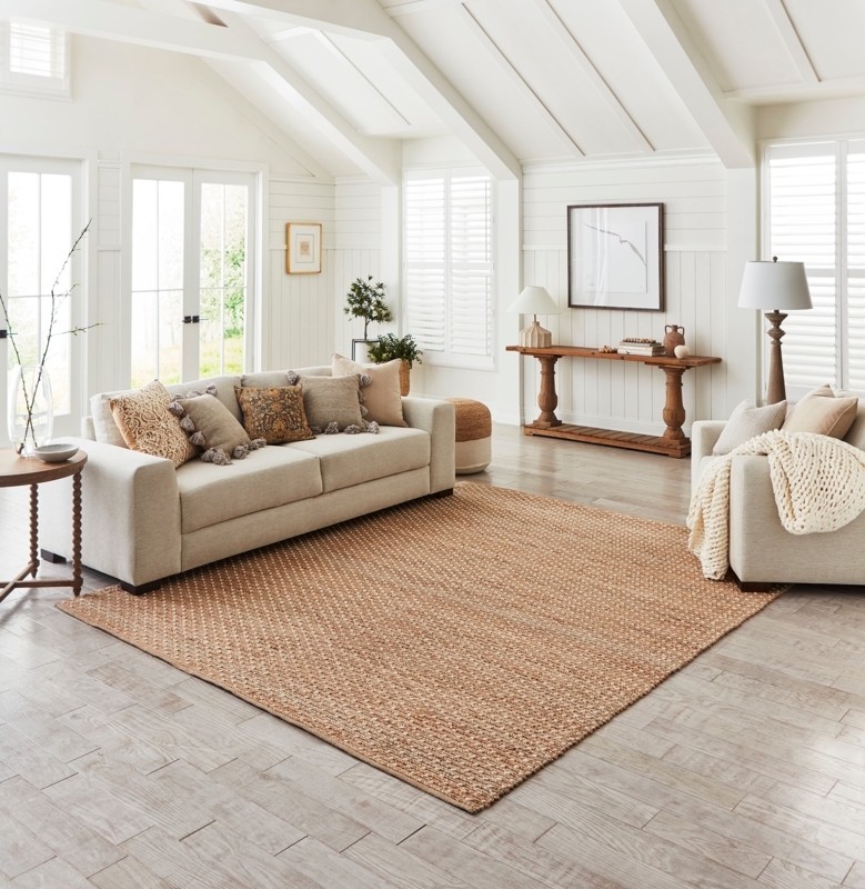Area Rug, Chunky Basketweave Texture, Jute, Earthy Neutral Floor Decor