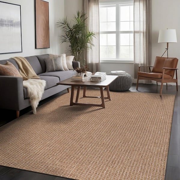 Area Rug Chunky Grid Weave Natural Jute-Like Flatweave Organic