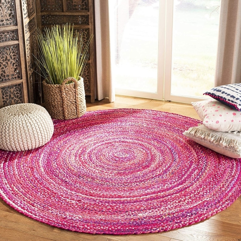 Area Rug Chunky Knit Coastal Light Blue Hand Woven Reversible