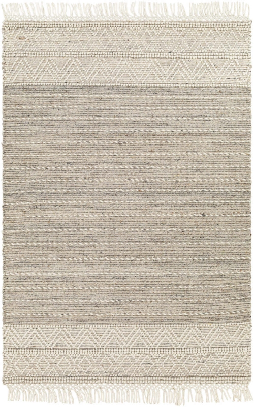 Area Rug Chunky Knit Weave Braided Tassels Cream Wool Blend Bohemian