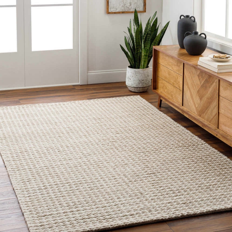 Area Rug Chunky Loop Pile Monochromatic Cream Scandi Style