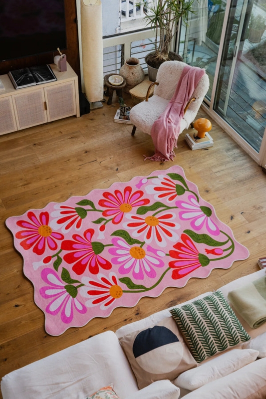 Area Rug Circular Shape, Oversized Floral Pattern, Bohemian Style