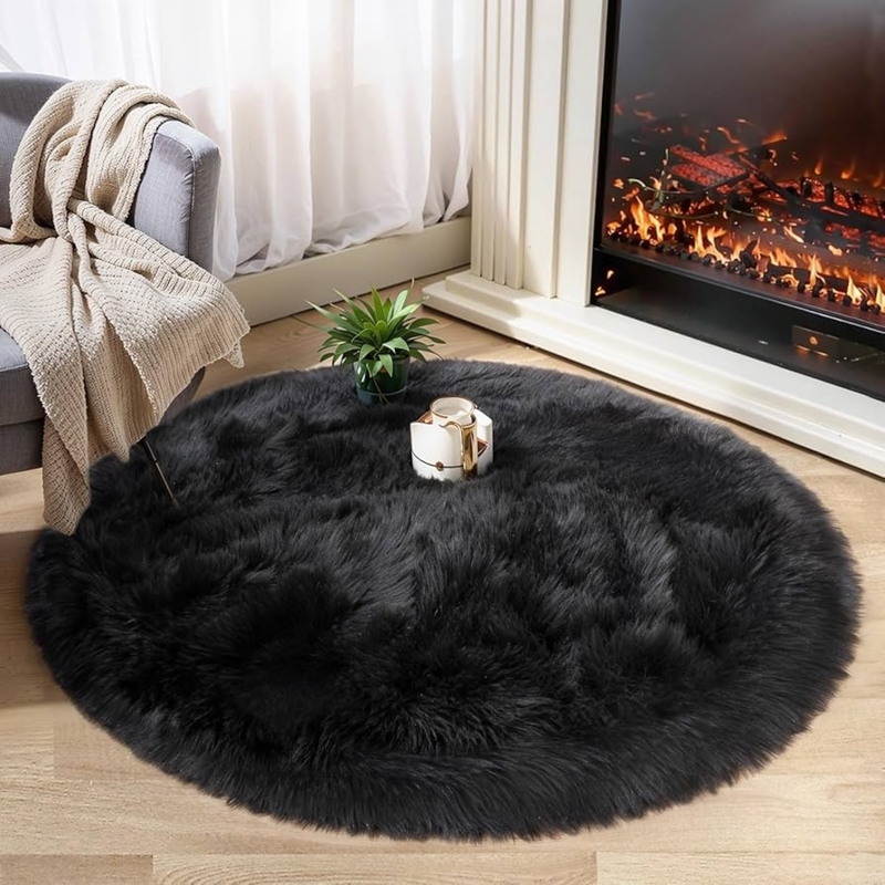 Area Rug Circular Shape Shaggy Texture Matte Finish Nursery Floor Covering
