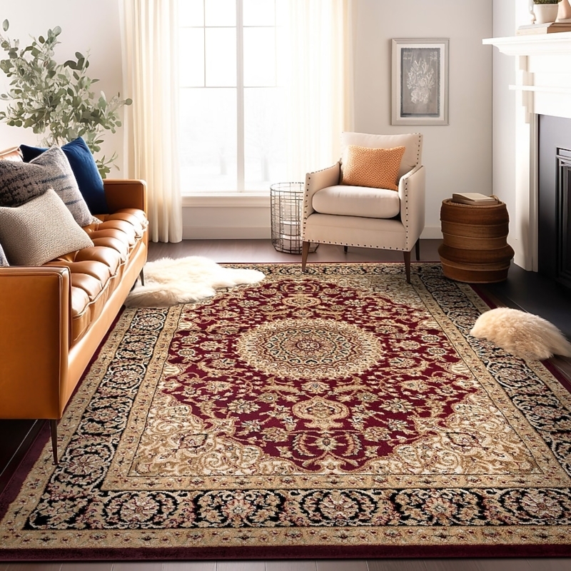 Area Rug Classic Traditional Oriental Medallion Ornate Border