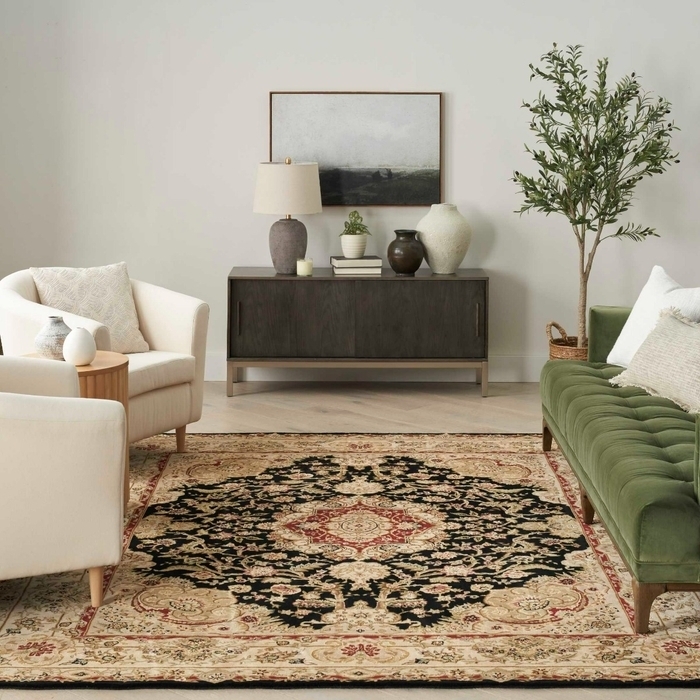 Area Rug Classical Oriental Styling High Contrast Floral Border