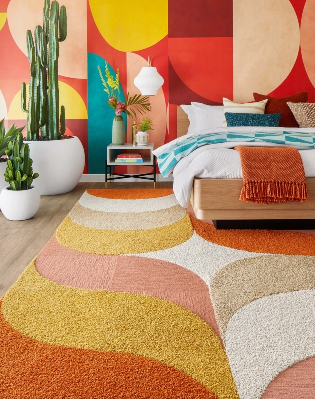 Area Rug Clementine Orange High Pile Shag for Minimalist Living Room