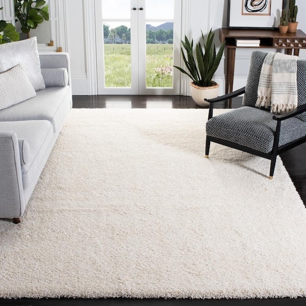 Area Rug: Coastal Modern Ivory Shag Thick Pile Bright Room