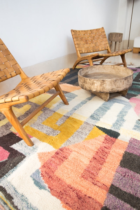 Area Rug Colorful Abstract Geometric Wool Like Plush Moroccan