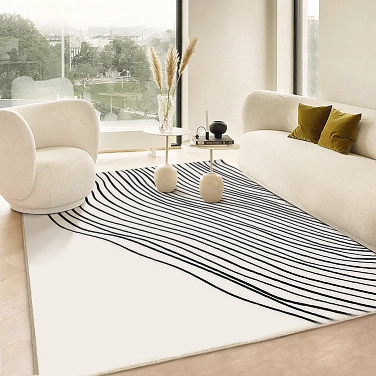 Area Rug: Contemporary Black and White Abstract Geometric Pattern