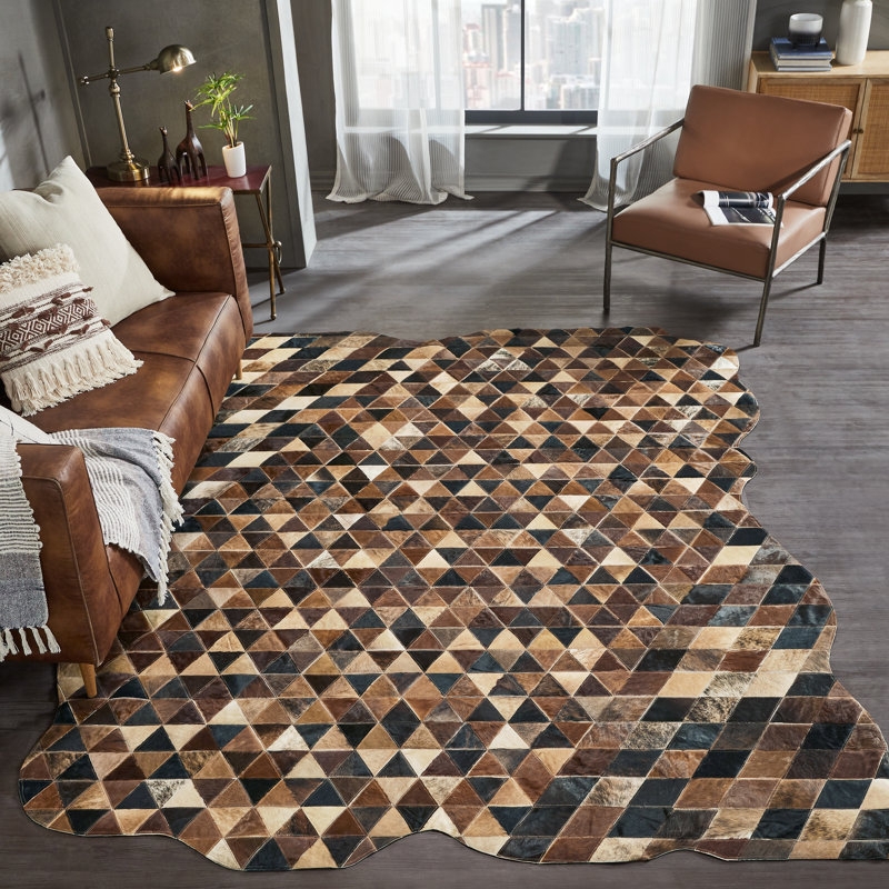 Area Rug Contemporary Cowhide Patchwork Mosaic Natural Hide Strips