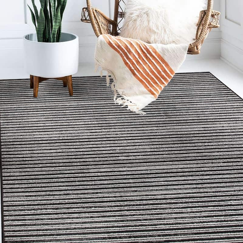 Area Rug Contemporary Geometric Multi-Directional Stripe Black