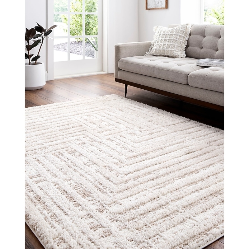 Area Rug Contemporary Ivory Overlapping Arcs Geometric Japandi