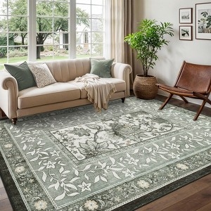 Area Rug Cool Grey Palette Distressed Medallion Print Low Profile