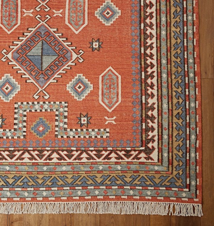 Area Rug Coral Geometric Pattern Flatweave Runner Modern Farmhouse