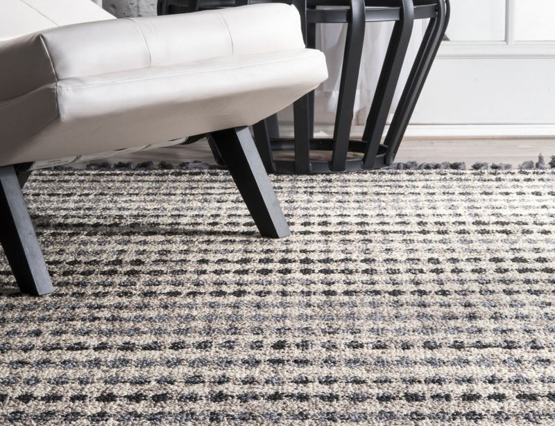 Area Rug Corner Tassels Striped Pattern Cream Navy Blue