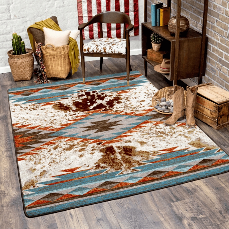 Area Rug Cowhide Patchwork Design Rectangular Printed Texture Rug