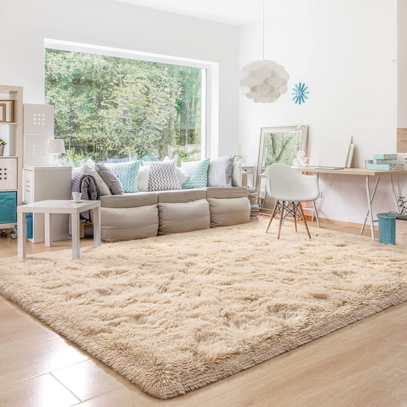 Area Rug Cozy High Pile Camel Color Shaggy Texture
