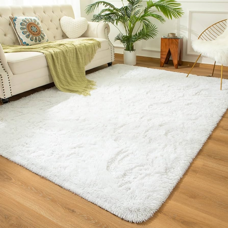 Area Rug Cozy White Shaggy Rug High Pile Plush Surface Minimalist