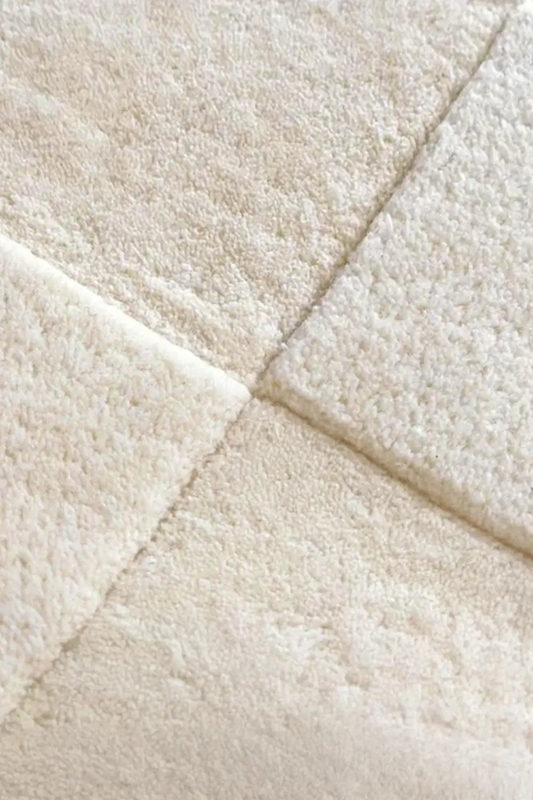 Area Rug Cream Checkered Tufted High-Low Pile Plush Geometric Design