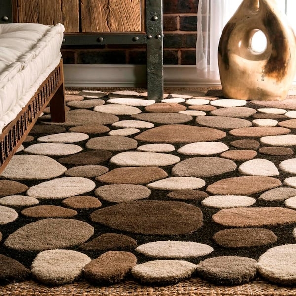 Area Rug Cream Chunky Pebble Texture Wool Scandinavian