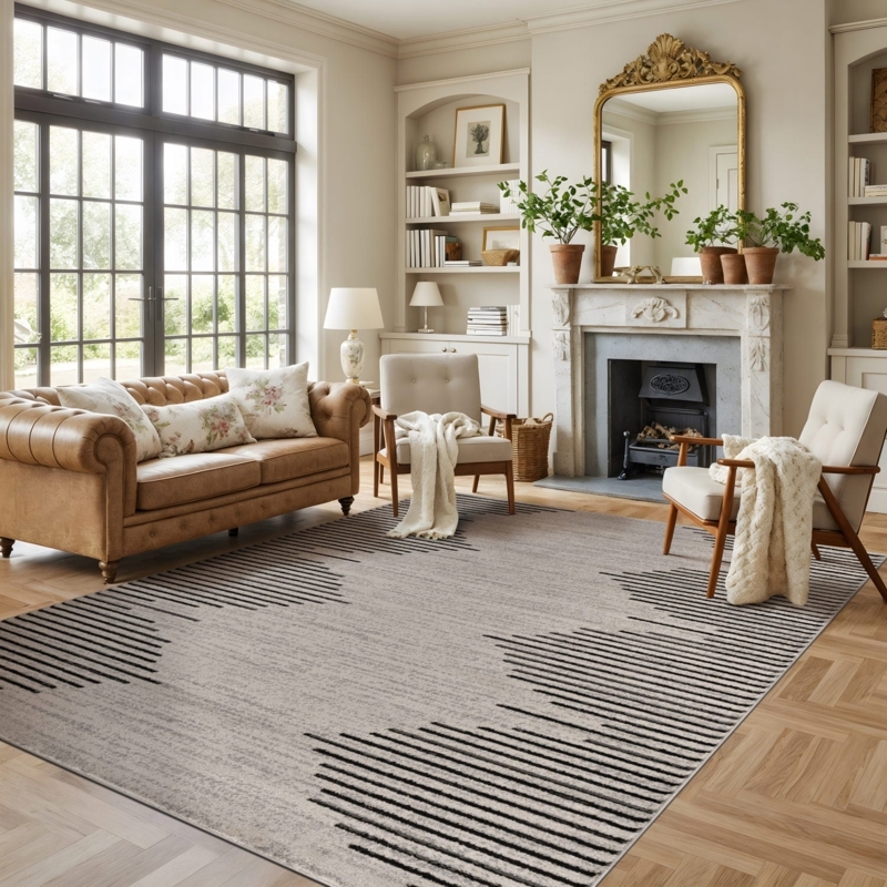 Area Rug Cream Geometric Lattice Pattern Modern Low Pile Living Room