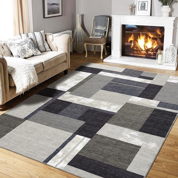 Area Rug Cream Geometric Pattern Abstract Linework High Contrast Graphic