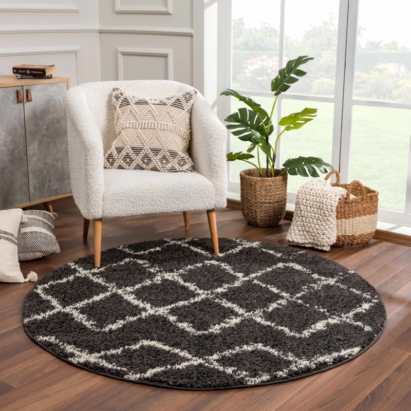 Area Rug Cream Moroccan Shag Braided Tassels Trellis Pattern Fringe