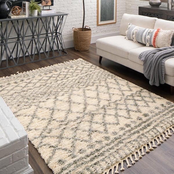 Area Rug Cream Moroccan Trellis Low Pile Geometric Living Room