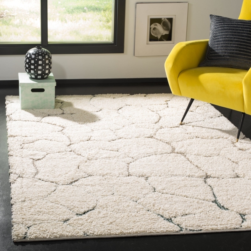 Area Rug: Cream Multicolor Abstract Geometric Shag Runner