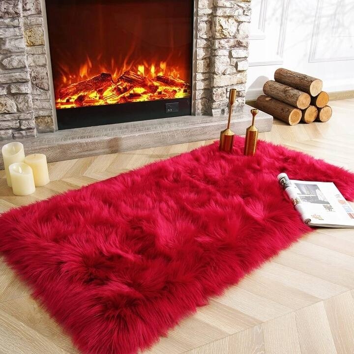 Area Rug Cream Pelt Shape Faux Fur Shaggy High Pile Irregular Edge