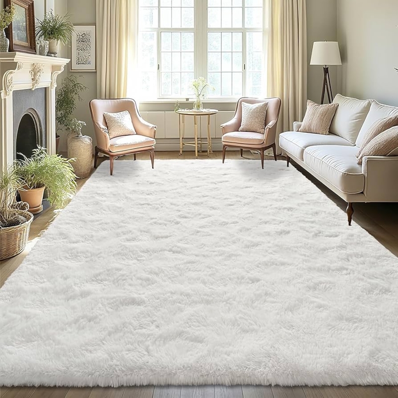 Area Rug Cream Plush Shag Living Room