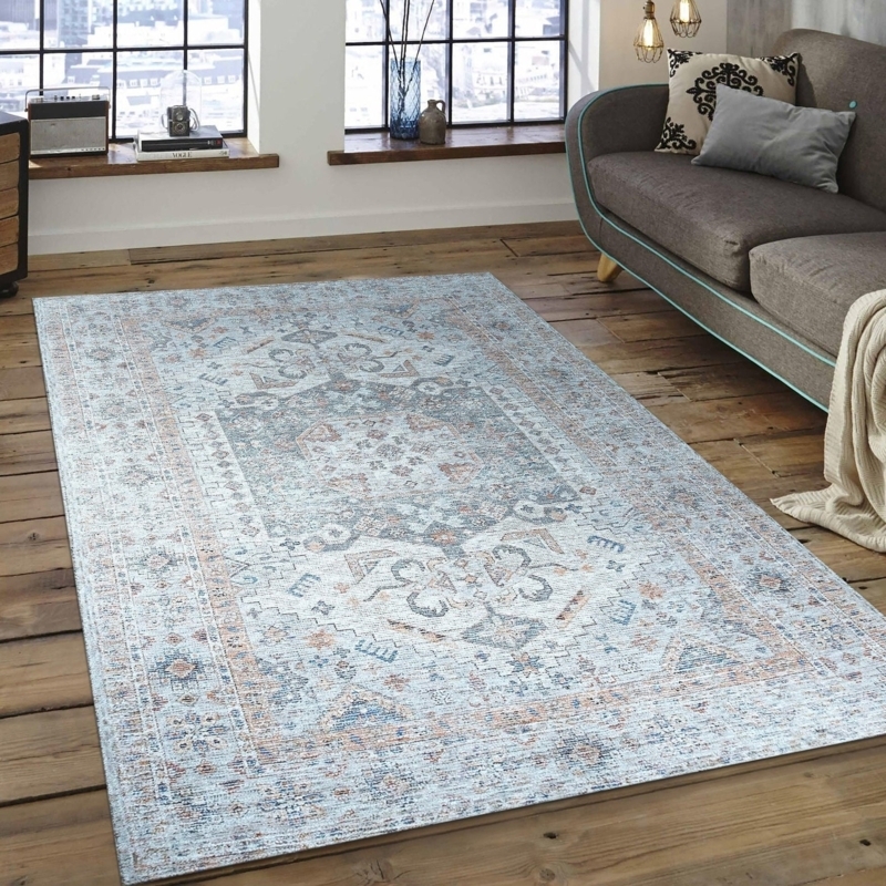 Area Rug Creamy Ivory Distressed Geometric Pattern Neutral Farmhouse