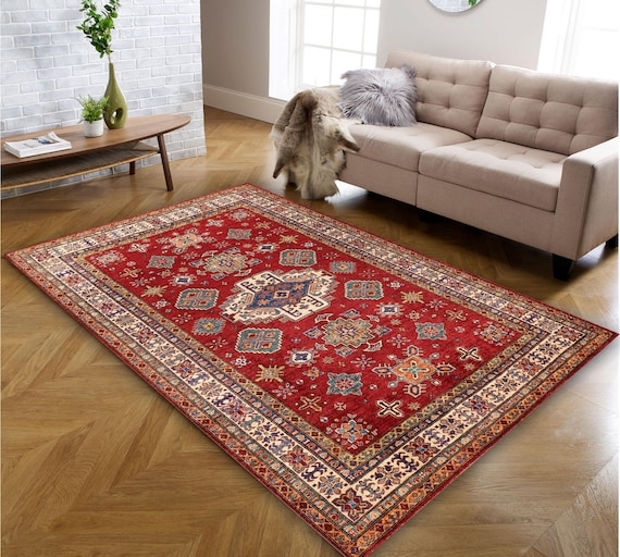 Area Rug Crimson Medallion Pattern Tasseled Fringe Bohemian