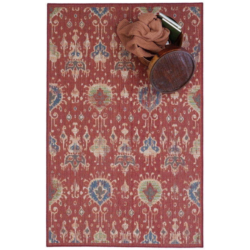 Area Rug Crimson Red Ikat Decor Low Pile Woven