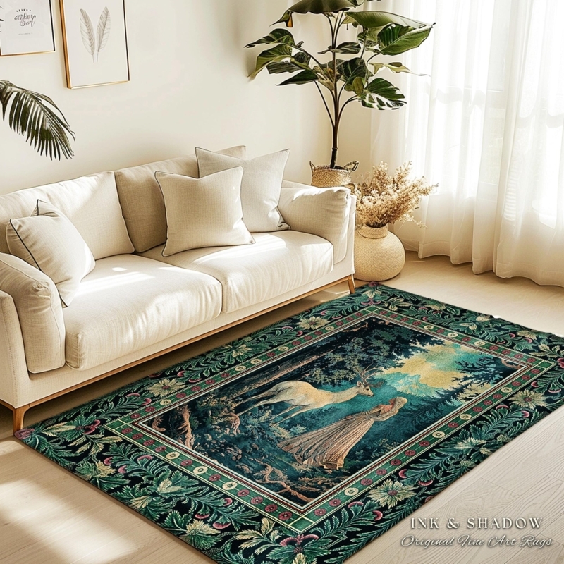 Area Rug Dark Academia Fantasy Forest Mystical Illustration