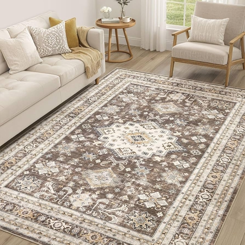 Area Rug Dark Brown Distressed Oriental Farmhouse Style