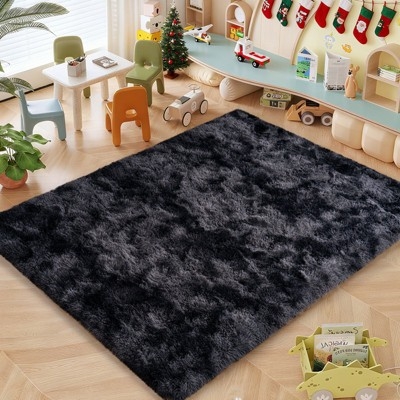 Area Rug Deep Black Shag High Pile Plush Black Shag Rug Styling