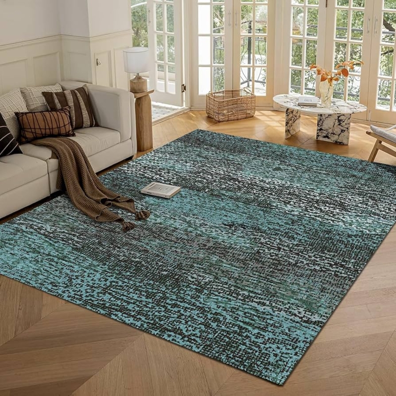 Area Rug Deep Forest Green Faded Medallion Washable Vintage