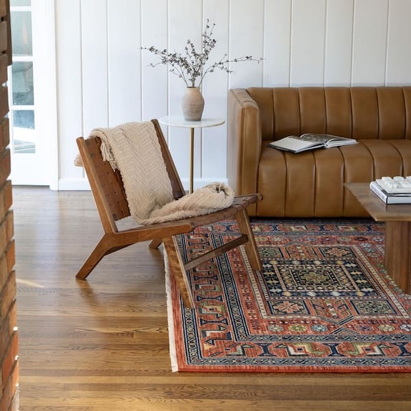 Area Rug Deep Red Geometric Medallion Traditional Oriental Woven
