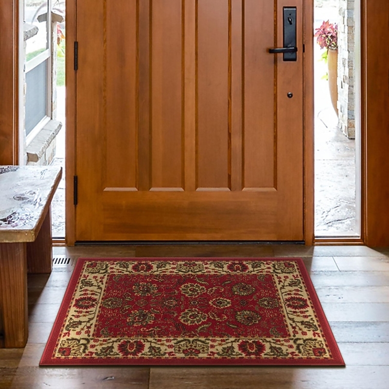 Area Rug Deep Red Paisley Floral Traditional Entryway Accent