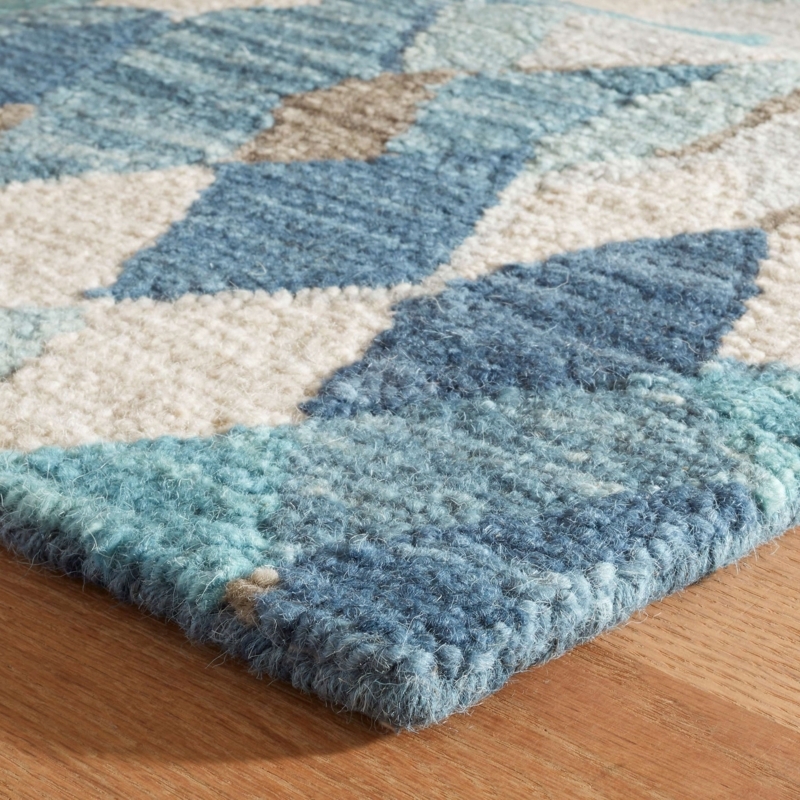 Area Rug Deer Motif Sky Blue Field Coastal Cottage Wool Loop Pile