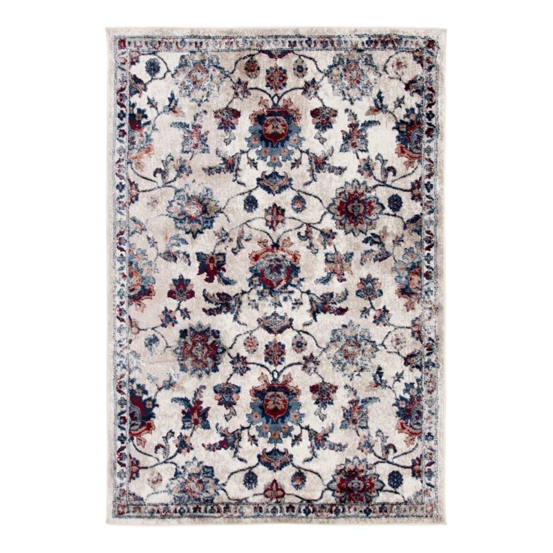 Area Rug Dense Paisley Border Navy Tan Traditional Living Room