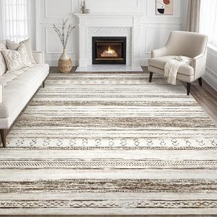 Area Rug Diamond Trellis Cream Light Gray Boho Farmhouse Decor