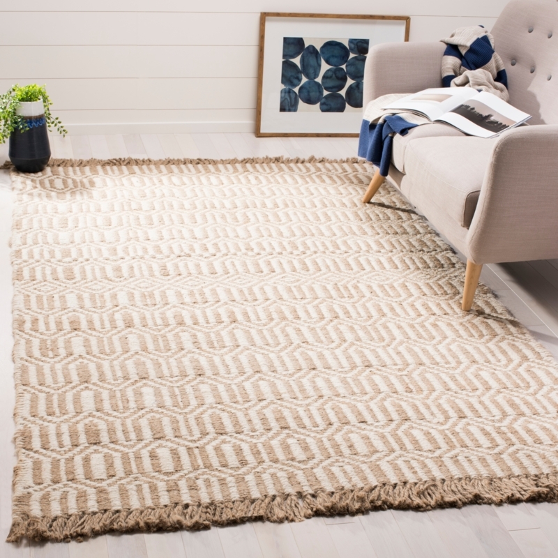Area Rug Diamond Trellis Weave Braided Fringe Natural Fiber Textured Jute