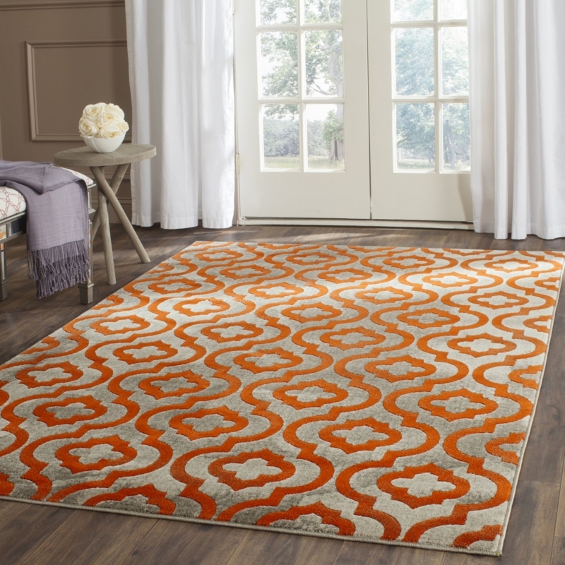 Area Rug: Distressed Abstract Painterly Motif, Light Grey Orange Accents