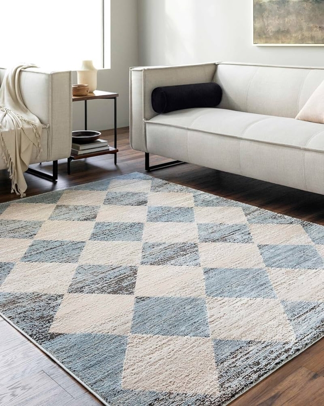 Area Rug Distressed Abstract Pattern Navy Ivory Palette Transitional