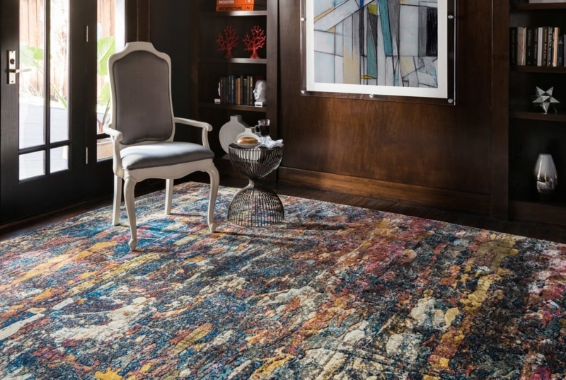 Area Rug Distressed Abstract Print Navy Magenta Contemporary Boho