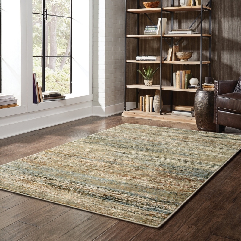 Area Rug, Distressed Abstract with Weathered Gold Accents & Blue