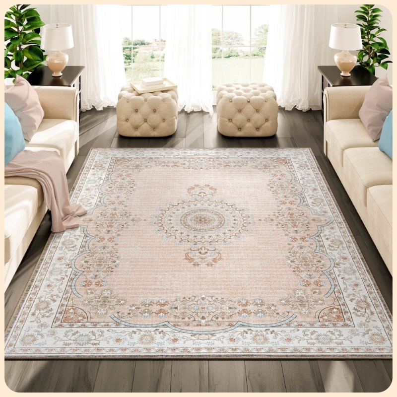 Area Rug Distressed Beige Pattern Low Pile Modern Farmhouse Decor